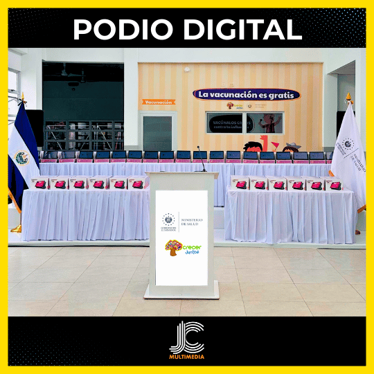 Renta de podio digital, para eventos, jcmultimedia.com.sv Podio con pantalla LED