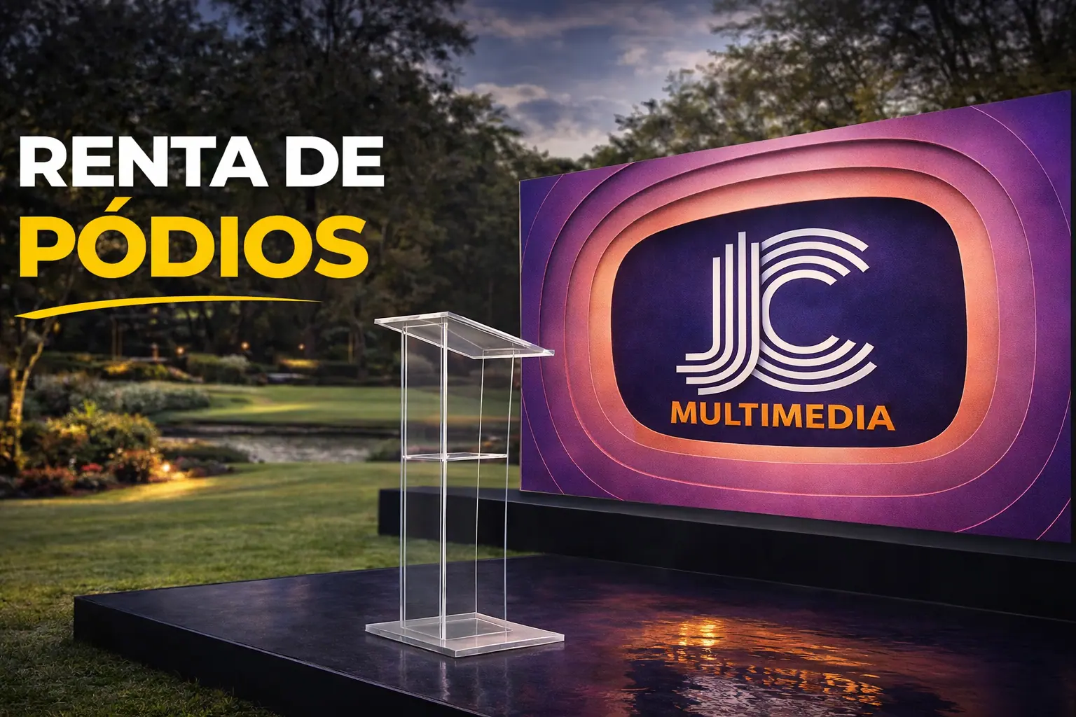 Podio acrílico transparente para eventos corporativos e institucionales en El Salvador