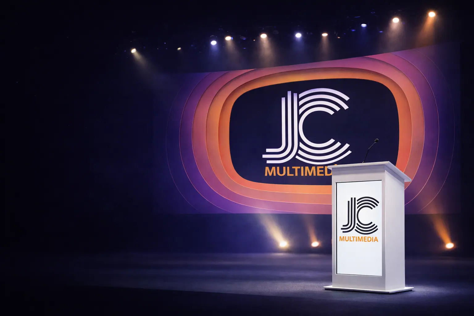 Podio digital con pantalla para eventos corporativos en El Salvador - JC Multimedia