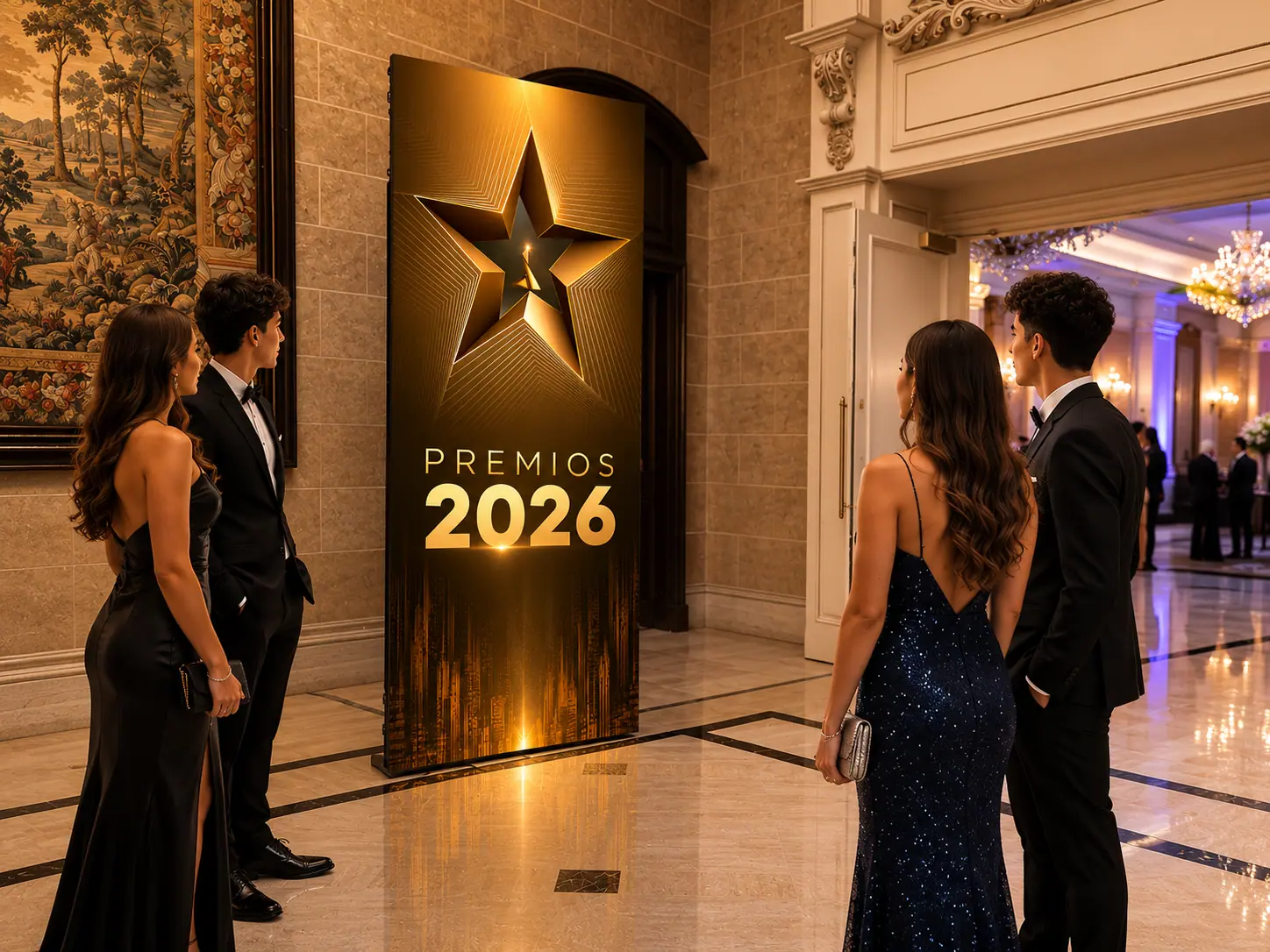 Tótem LED 1 x 2.5m — evento de gala VIP en hotel de lujo — JC Multimedia El Salvador