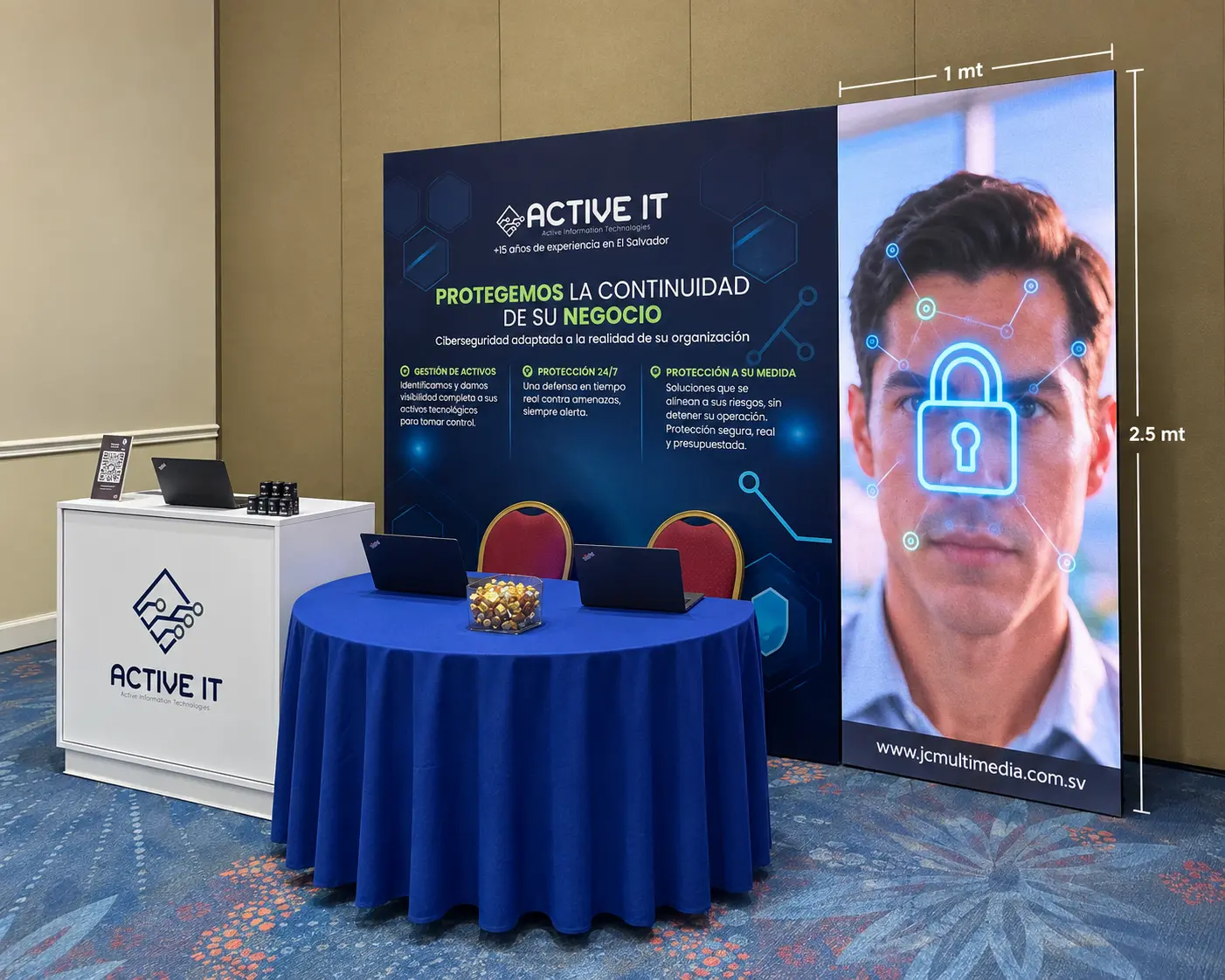 Tótem LED 1 x 2.5m en stand para ferias — JC Multimedia El Salvador