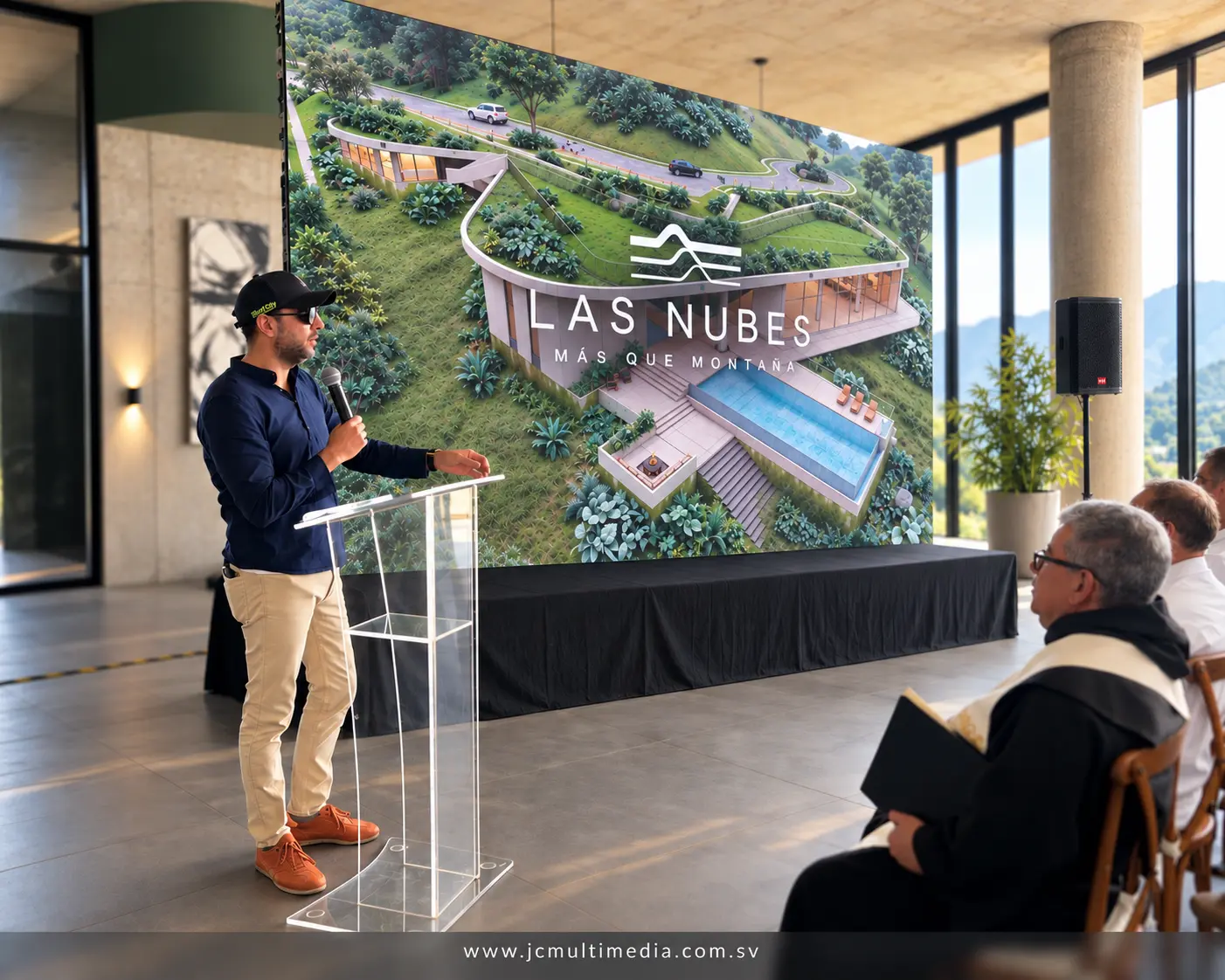 Podio acrílico para eventos corporativos - JC Multimedia El Salvador