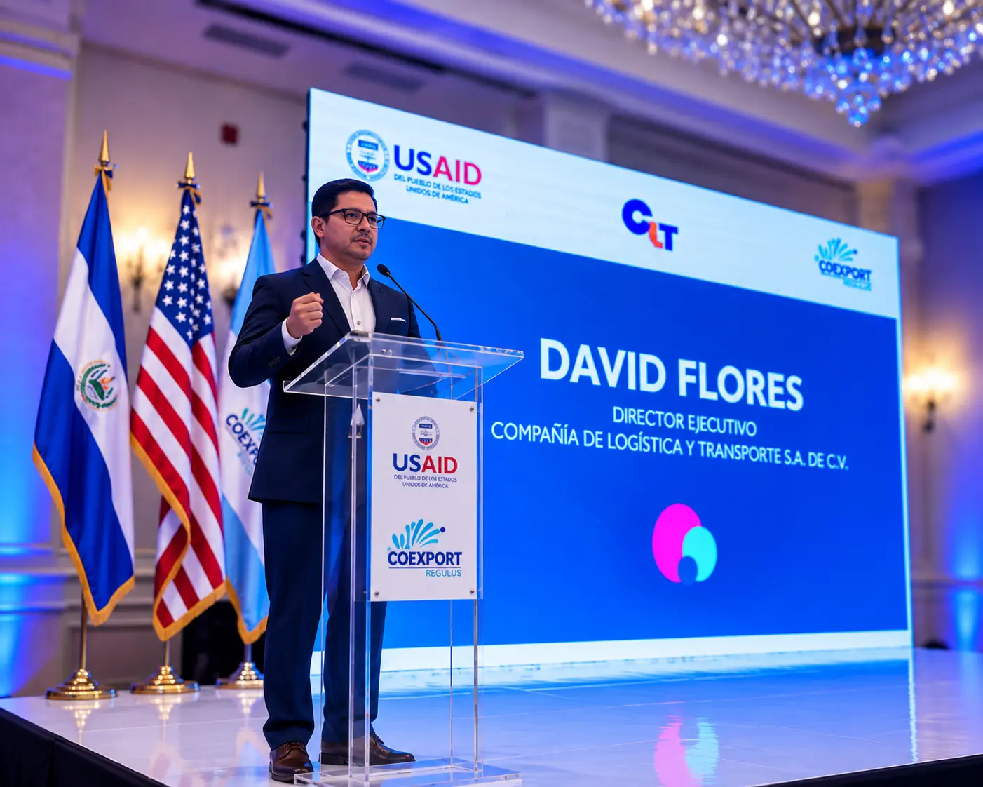 Podio digital acrílico para eventos corporativos - JC Multimedia El Salvador