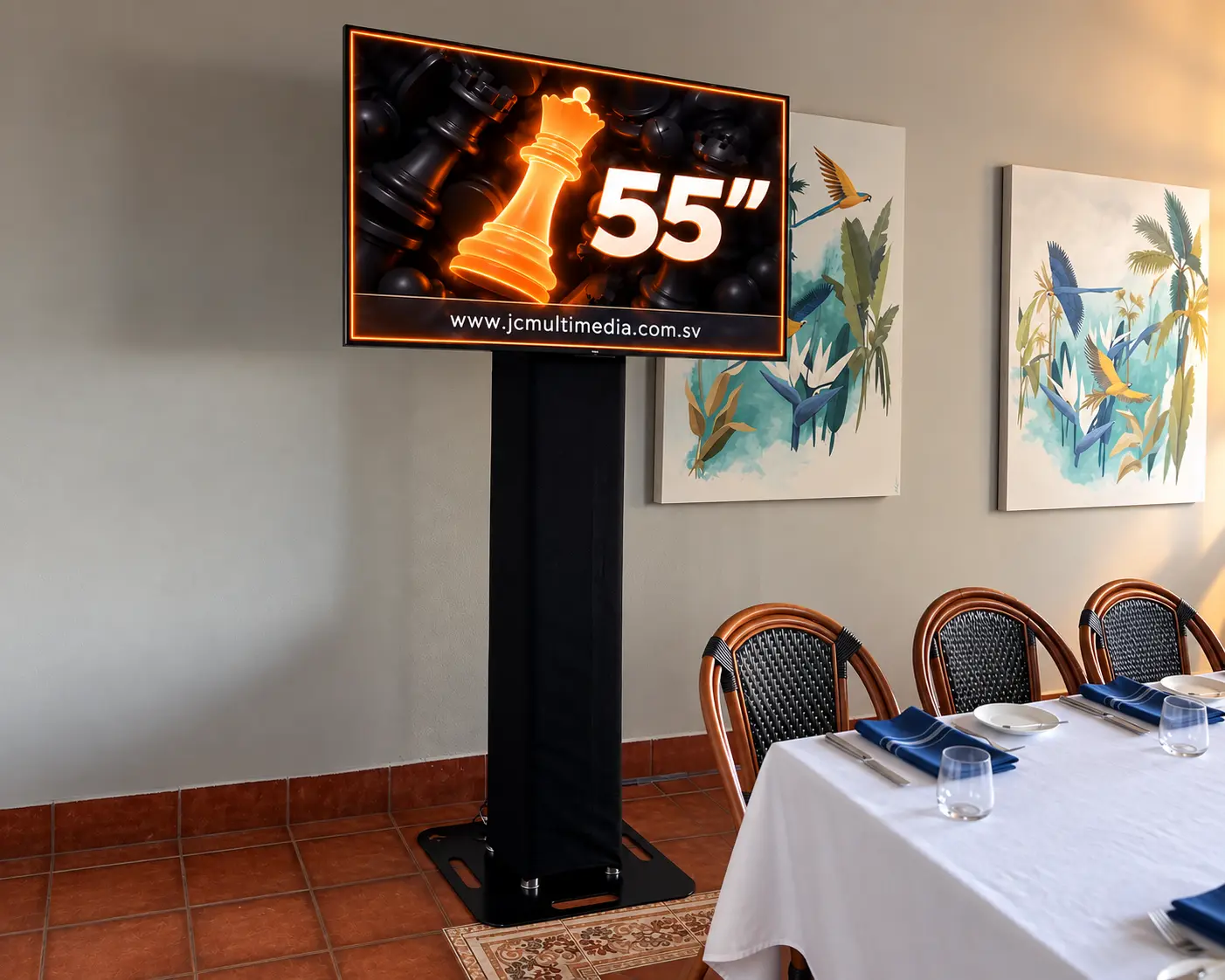 TV de 55 pulgadas en montaje discreto para restaurante