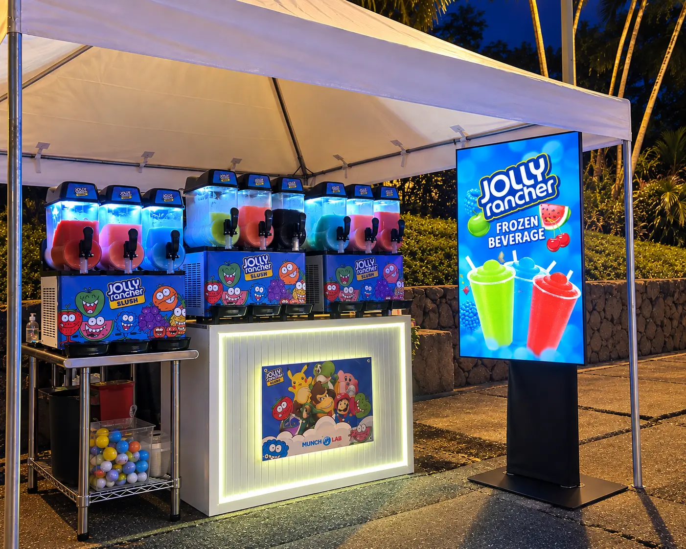 TV digital signage en stand de degustación nocturno